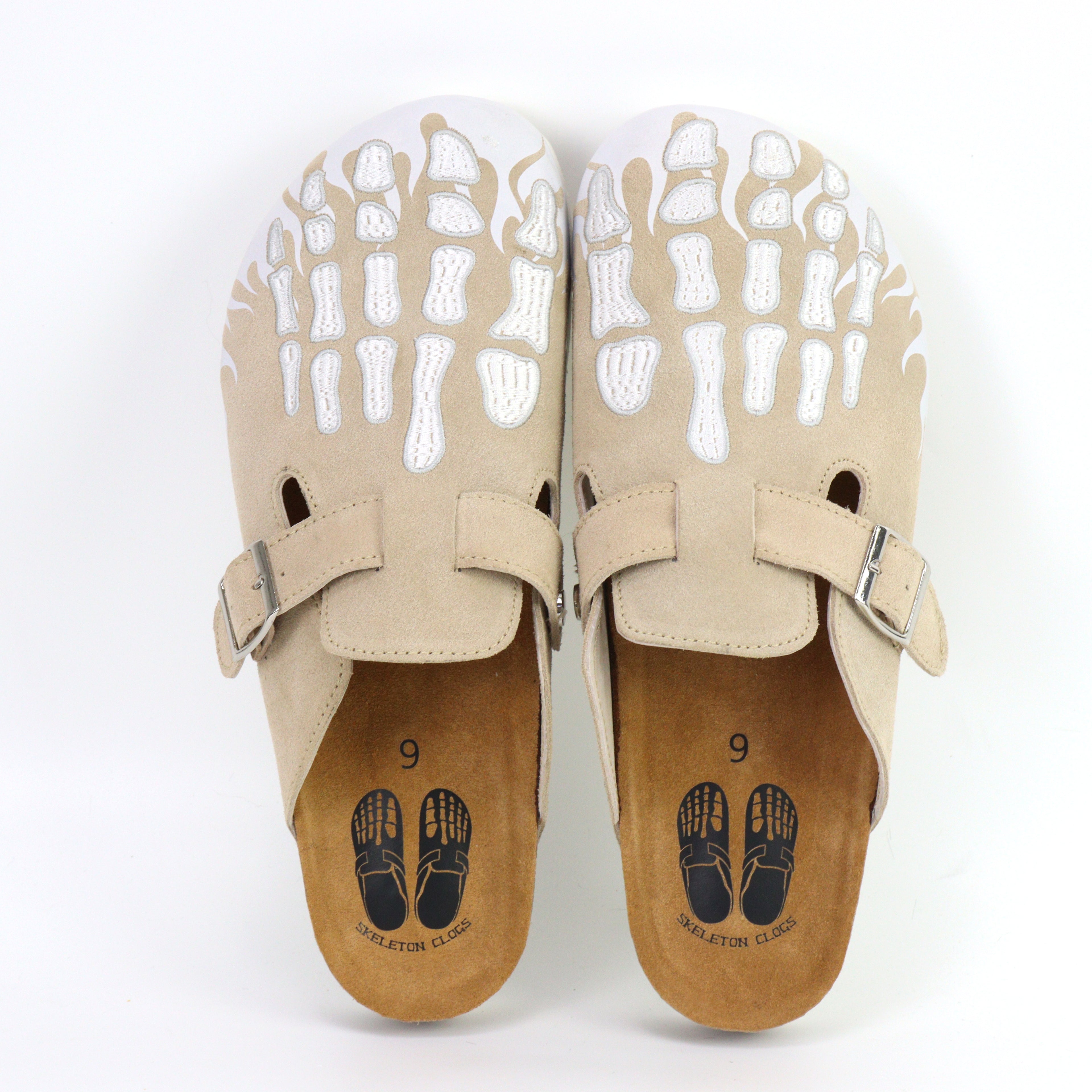 Creme Flame Skeleton Clogs